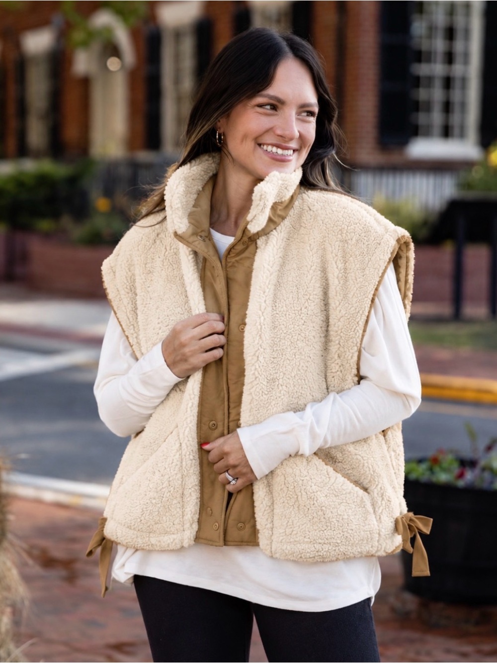 Pink Lily Sherpa Vest Cream Color Relaxed Sz M Cozycore